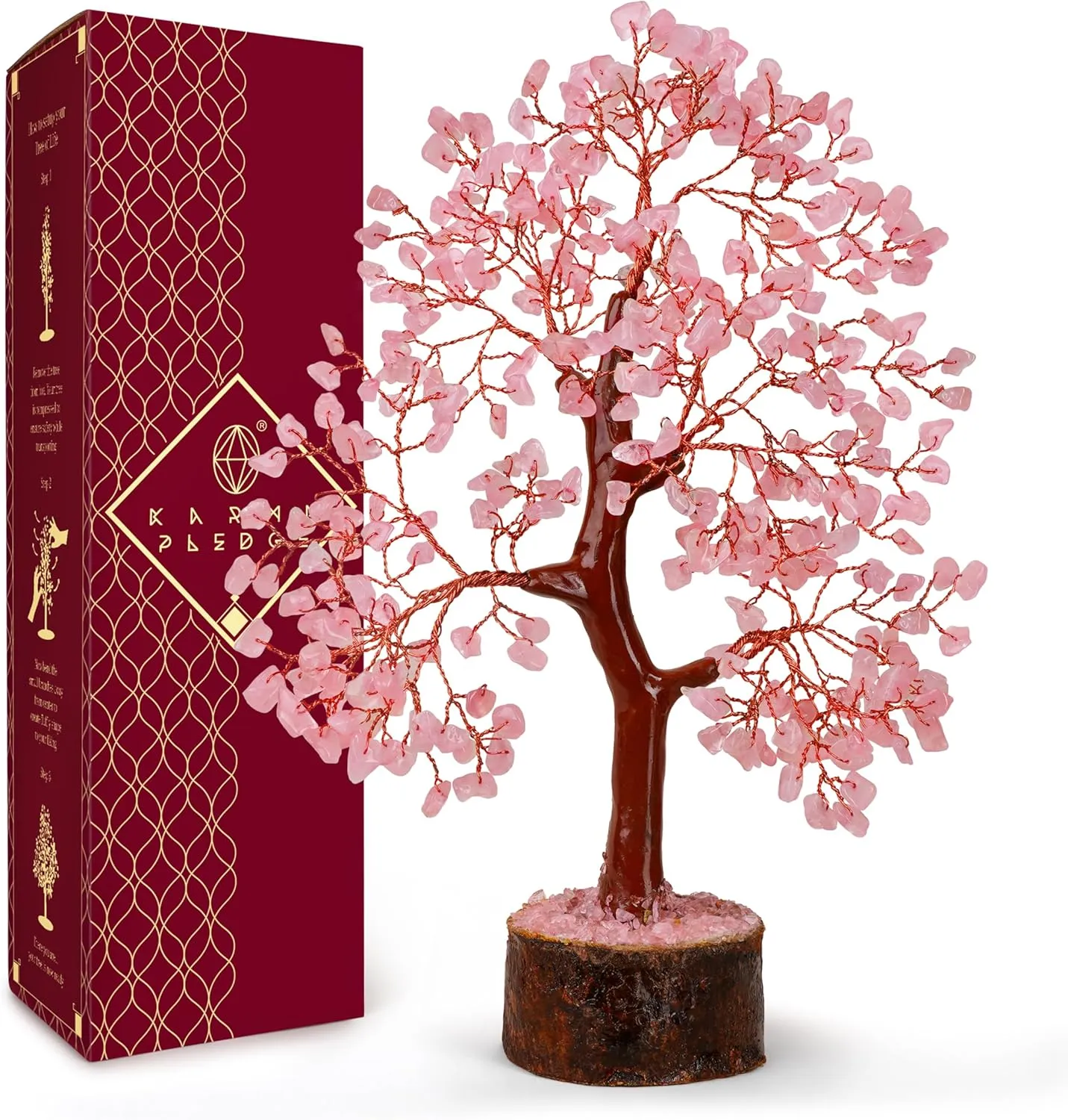Rose Quartz Crystal Tree of Life for Women Office Decor, Good Luck, Money, Meditation, Positivity, Handmade Healing Crystal Stones Bonsai Tree Spiritual Birthday Gifts for Women