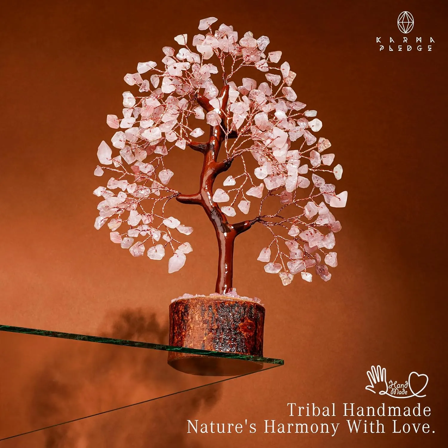 Rose Quartz Crystal Tree of Life for Women Office Decor, Good Luck, Money, Meditation, Positivity, Handmade Healing Crystal Stones Bonsai Tree Spiritual Birthday Gifts for Women
