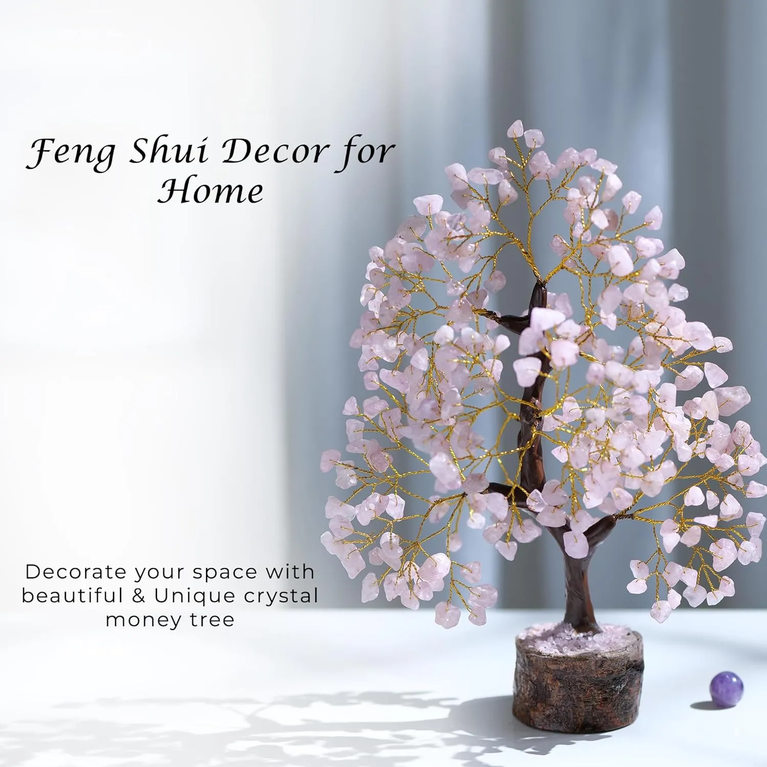 Rose Quartz Crystals & Money Tree - Pink Room Decor & Spiritual Gems - Crystal Gifts