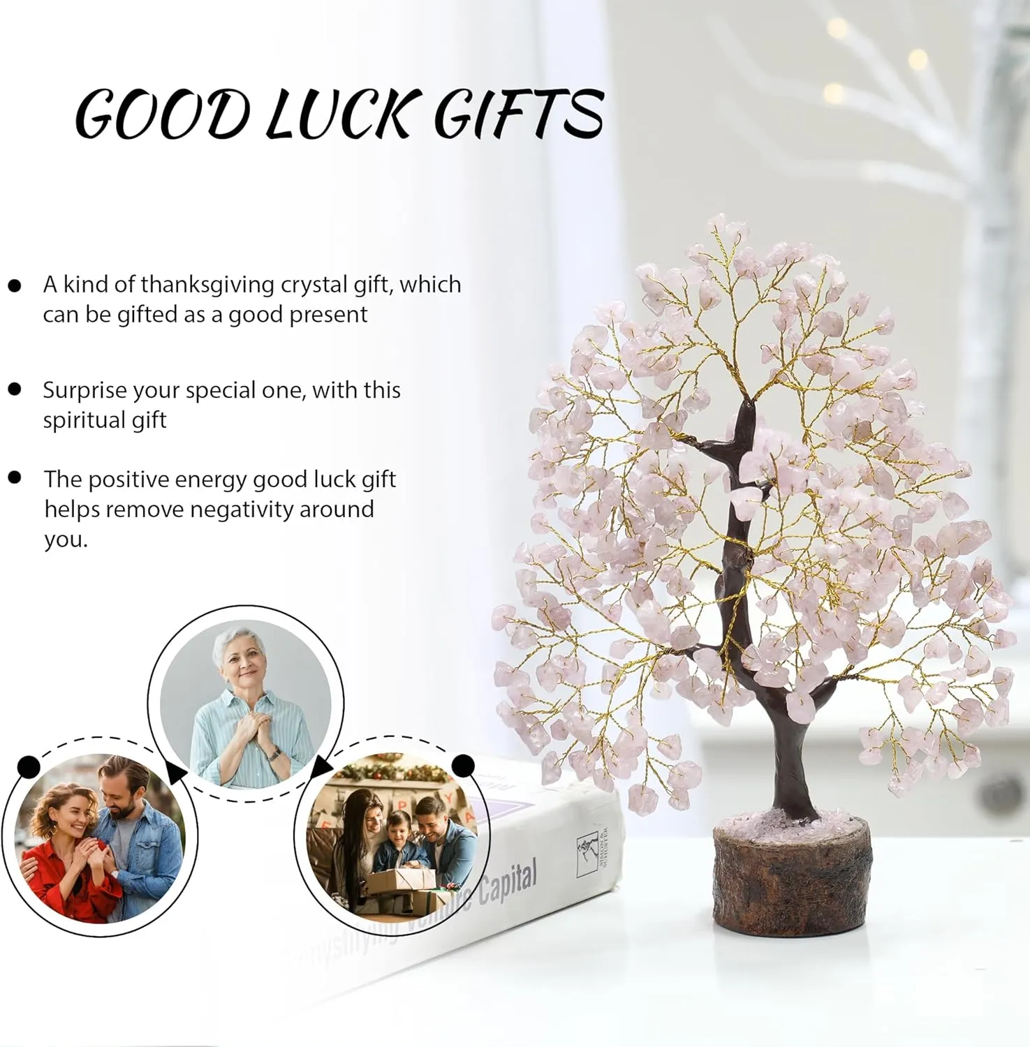 Rose Quartz Crystals & Money Tree - Pink Room Decor & Spiritual Gems - Crystal Gifts