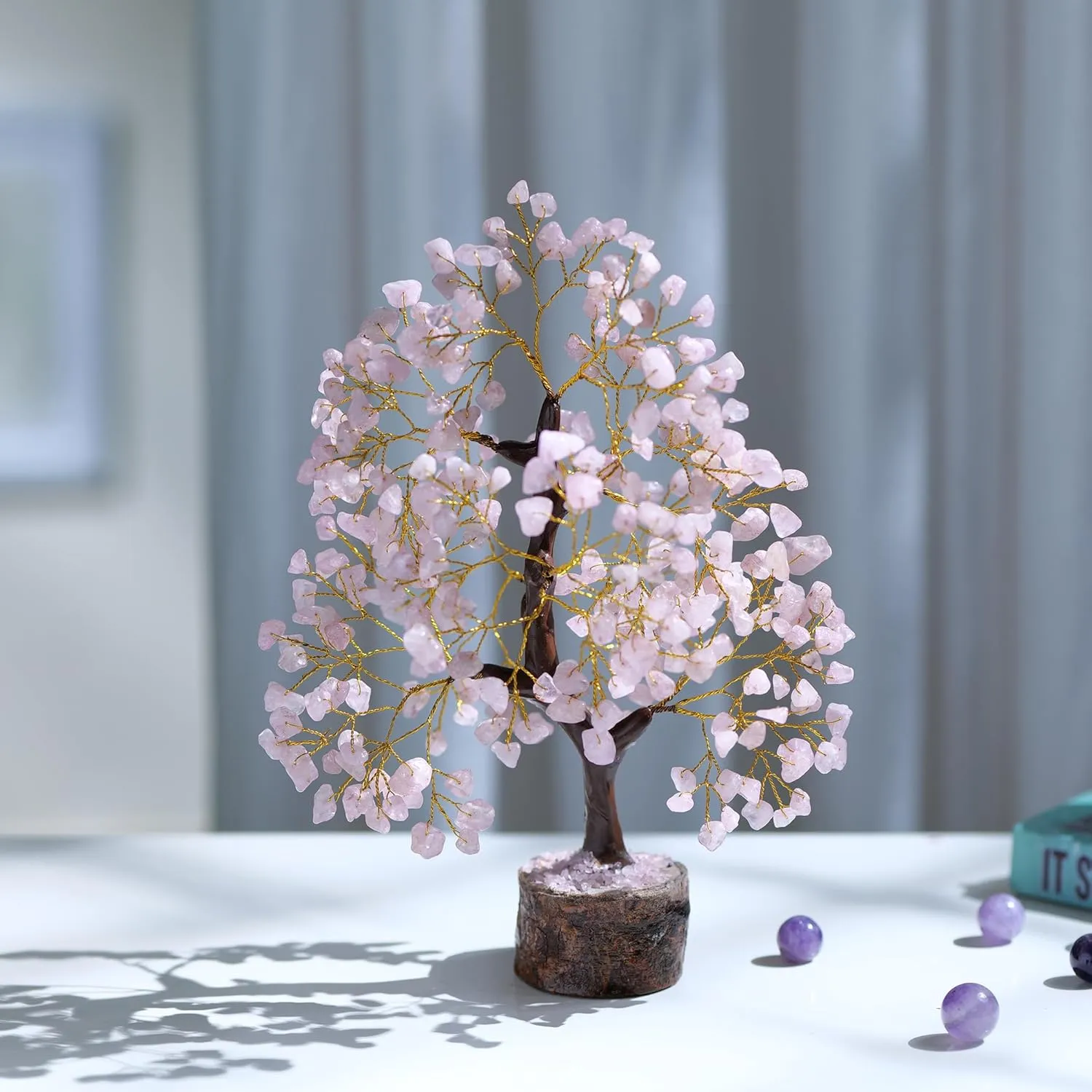 Rose Quartz Crystals & Money Tree - Pink Room Decor & Spiritual Gems - Crystal Gifts