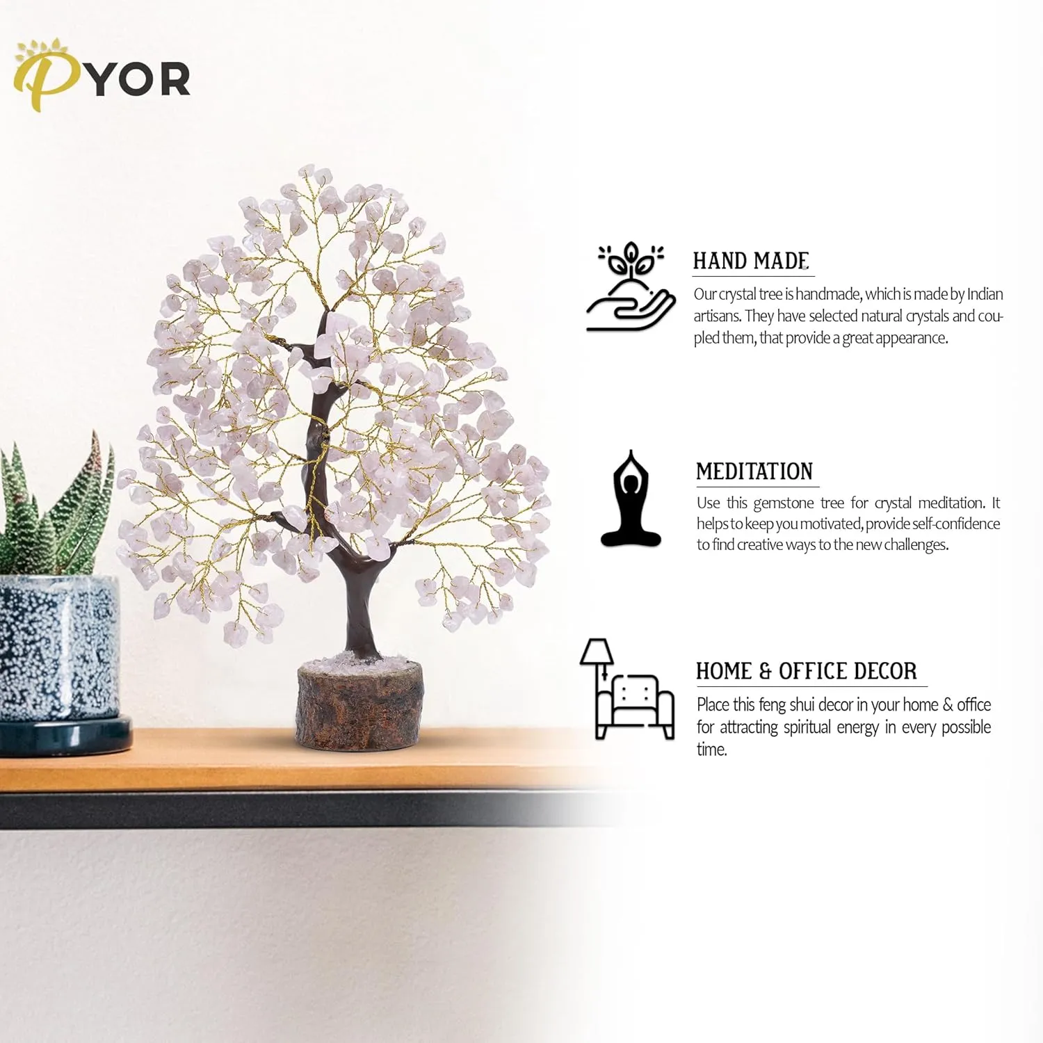 Rose Quartz Crystals & Money Tree - Pink Room Decor & Spiritual Gems - Crystal Gifts