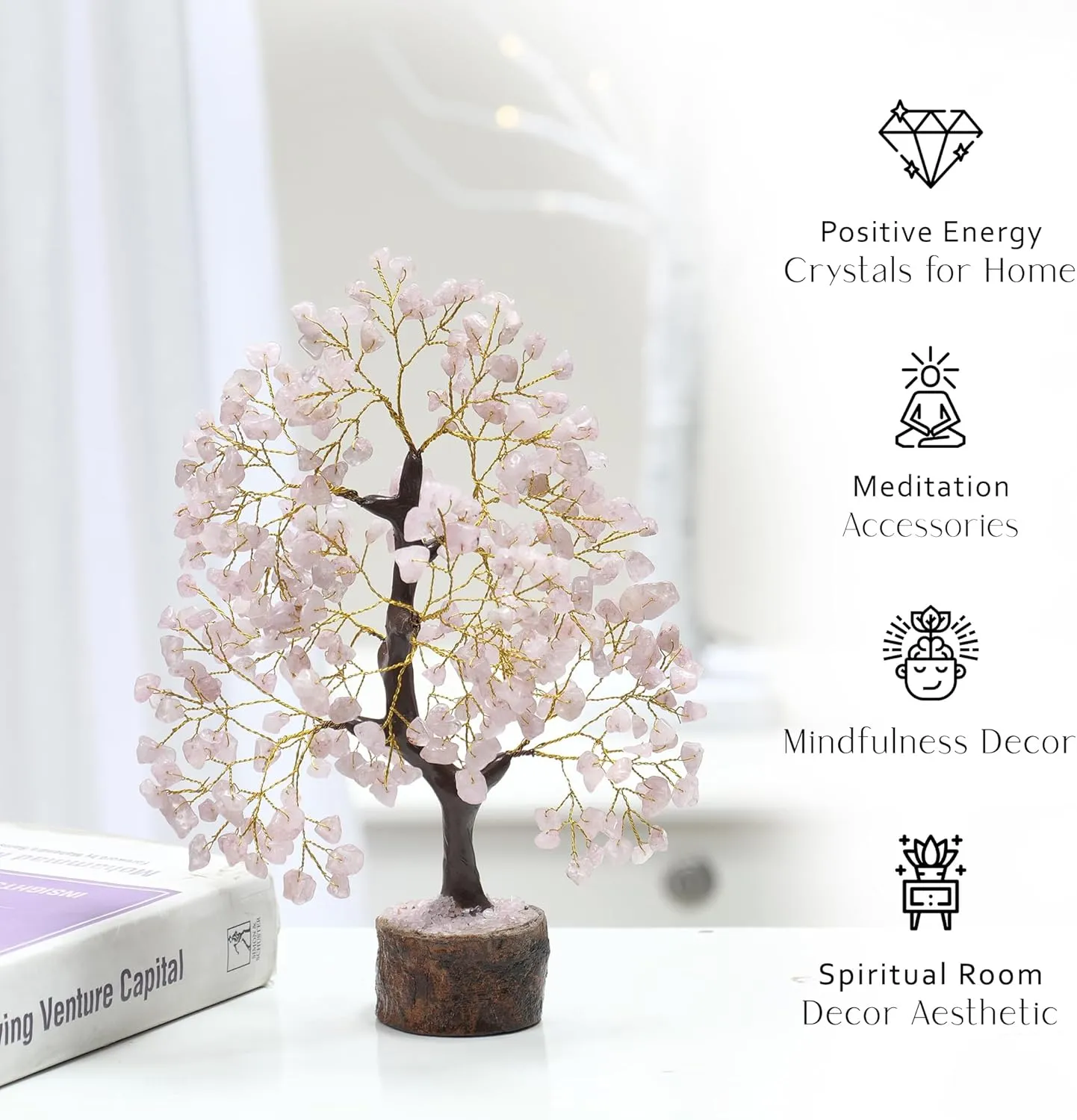 Rose Quartz Crystals & Money Tree - Pink Room Decor & Spiritual Gems - Crystal Gifts