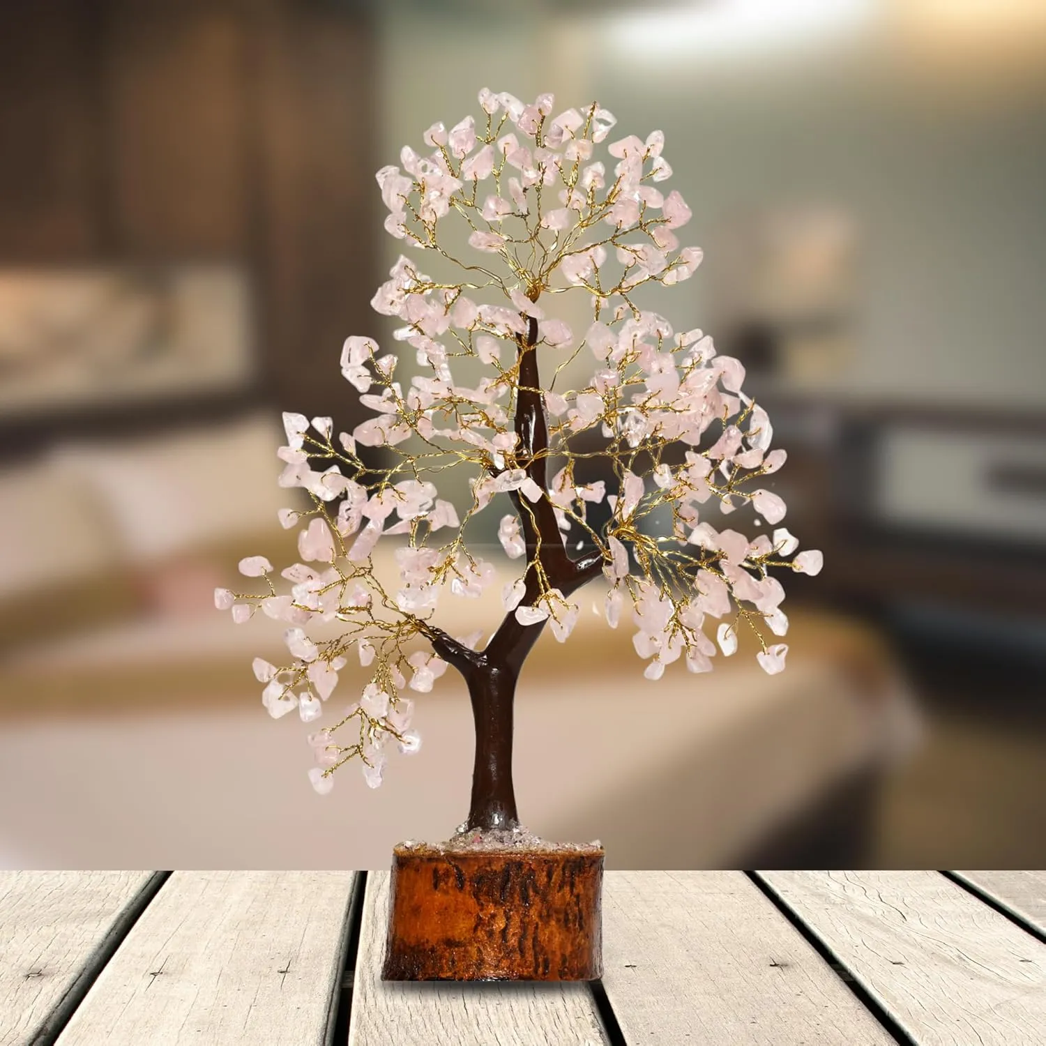 Rose Quartz Tree of Life - Healing Crystals and Gemstone Tree | Handmade Heart Stone Chakra Tree for Peace, Harmony & Love | Unique Spiritual Gift for Women, Birthday | Gift (Rose)