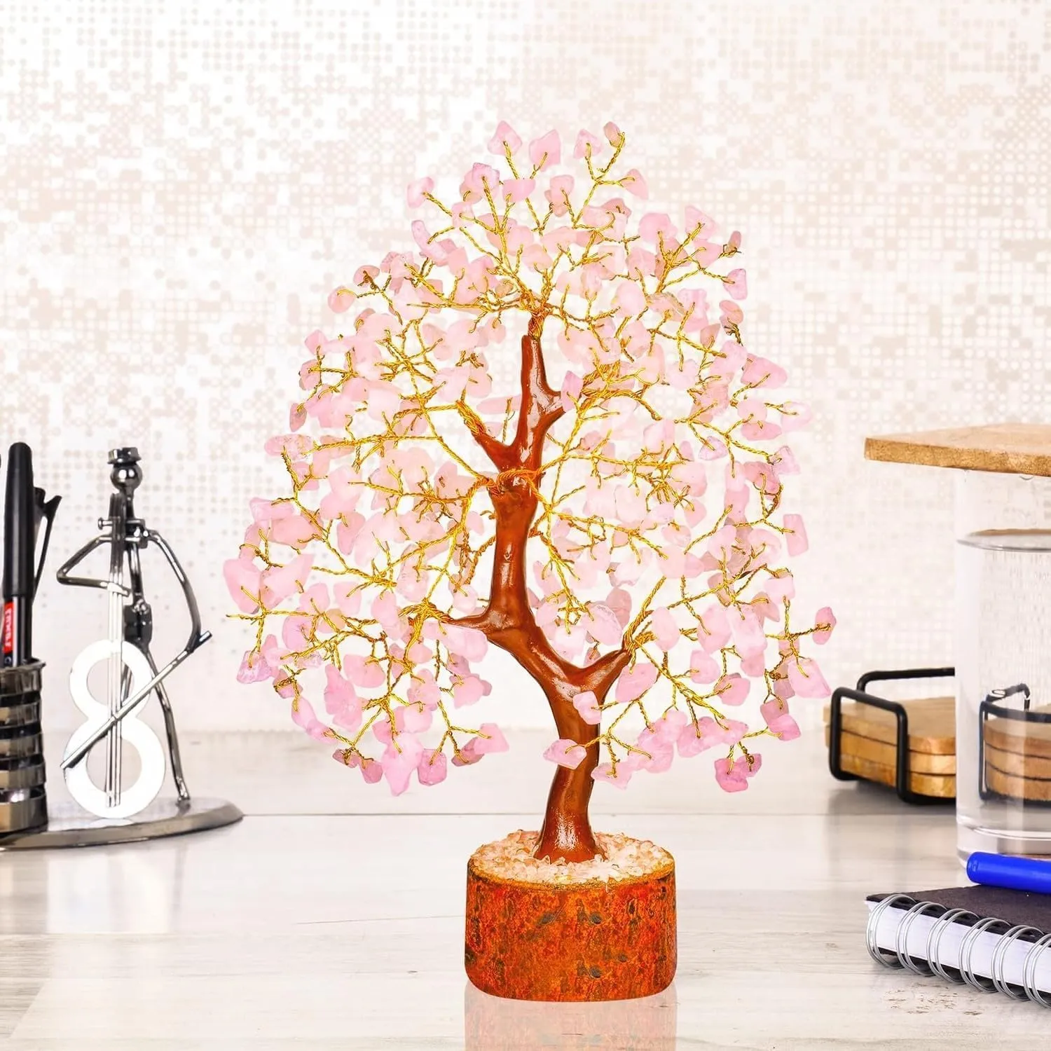 Rose Quartz Tree, Rose Quarts Tree - Crystal Decor - Quartz Money Tree, Original Feng Shui Tree - Crystals Decor - Home Decorations for Living Room - Tree of Life Decor