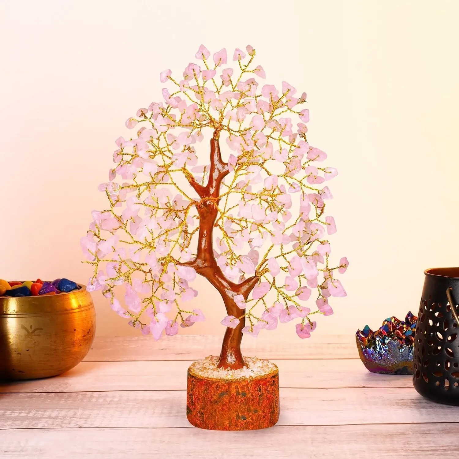 Rose Quartz Tree, Rose Quarts Tree - Crystal Decor - Quartz Money Tree, Original Feng Shui Tree - Crystals Decor - Home Decorations for Living Room - Tree of Life Decor
