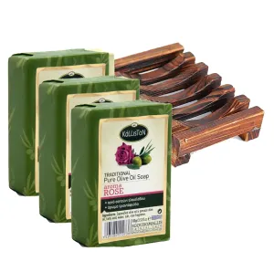Rose Soap made with Pure Olive Oil, Rose Extract, All Natural for Smooth Skin, Hypoallergenic, Cruelty Free, Crafterd in Ancient Crete, Greece, Pack of 4