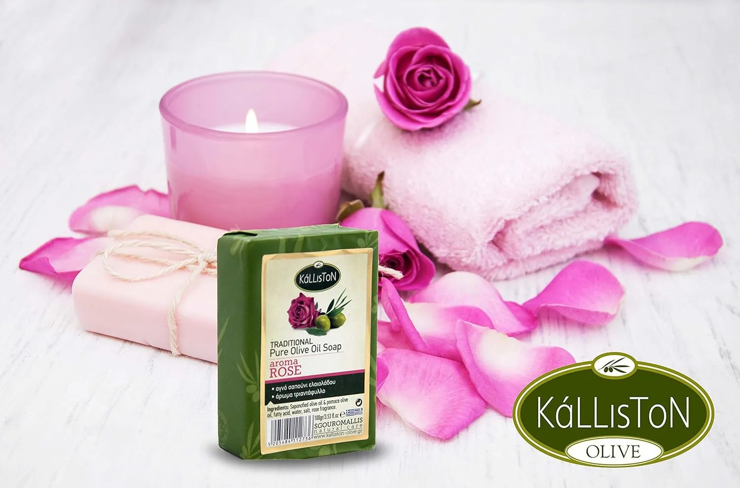 Rose Soap made with Pure Olive Oil, Rose Extract, All Natural for Smooth Skin, Hypoallergenic, Cruelty Free, Crafterd in Ancient Crete, Greece, Pack of 4