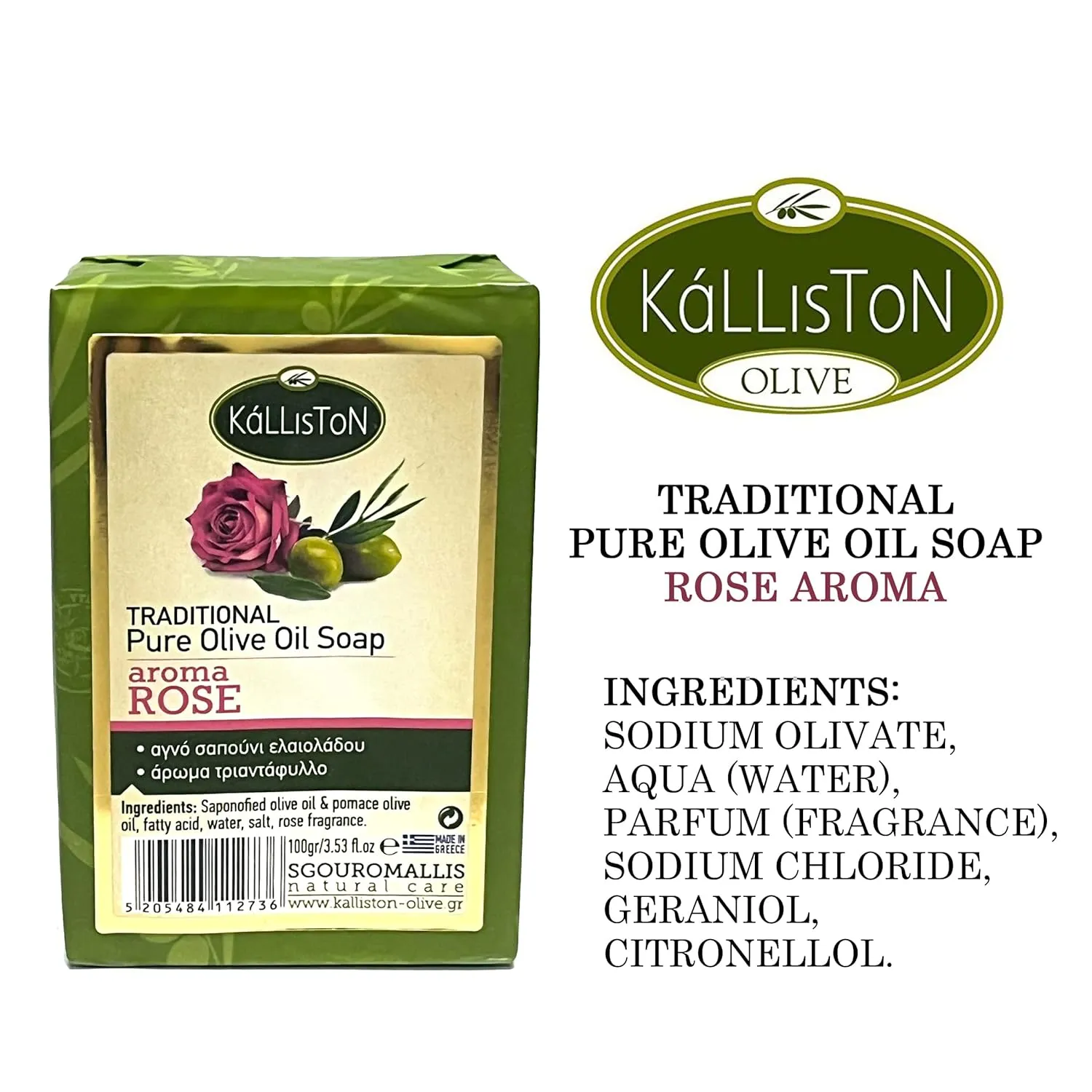 Rose Soap made with Pure Olive Oil, Rose Extract, All Natural for Smooth Skin, Hypoallergenic, Cruelty Free, Crafterd in Ancient Crete, Greece, Pack of 4