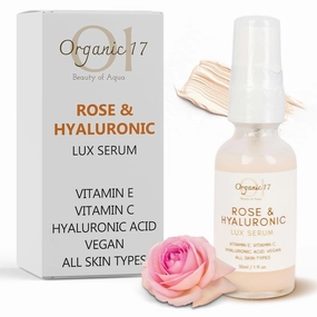 Rose & Hyaluronic Lux Serum – Vitamin E & Hyaluronic Acid for Deep Hydration – Rose Water, Aloe Vera & Natural Moisturizers for Radiant Skin – Vegan & Suitable for Sensitive Skin – (30ml/1 fl oz)