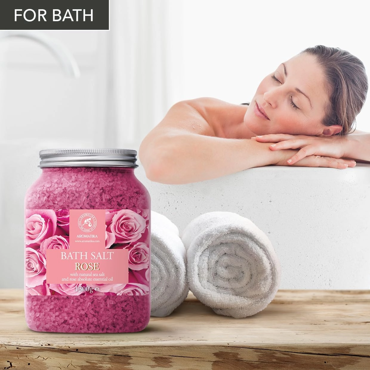 Rose Bath Salts 46 Oz - Natural Rosewood Oil & Rose Extract - Best for Relaxing - Good Sleep - Beauty - Bathing - Body Care - Wellness - Relax - Aromatherapy - Spa