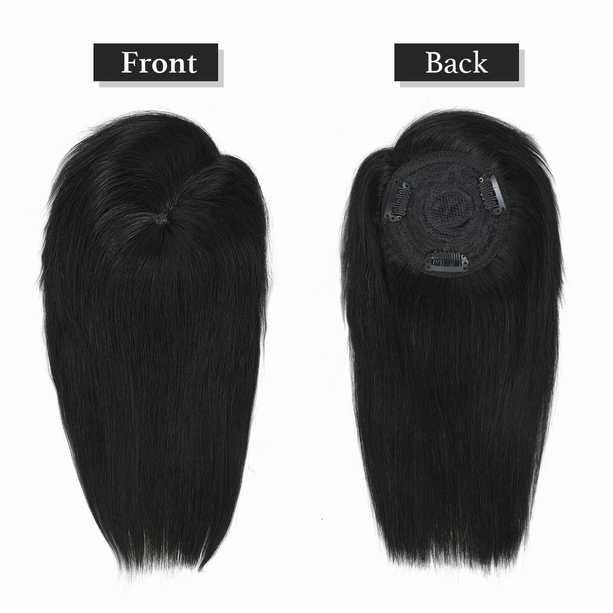 Rose bud Clip in Human Hair Topper Lace Base 12 Inch Natural Black Hair Pieces with Bangs for Women Thick Hair
