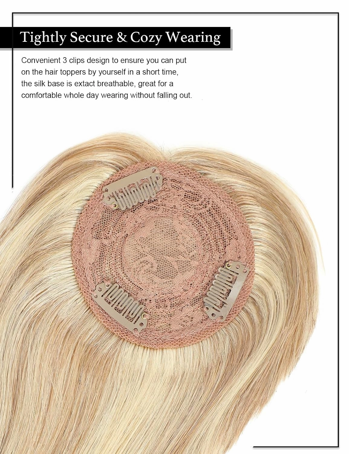 Rose bud Hair Toppers for Women Real HumanHair 10 Inch Golden Brown & Bleach Blonde Mixed 3D Cover Clip in Hair Pieces with Thinning Hair