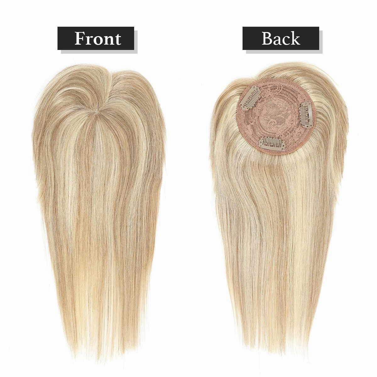 Rose bud Hair Toppers for Women Real HumanHair 10 Inch Golden Brown & Bleach Blonde Mixed 3D Cover Clip in Hair Pieces with Thinning Hair