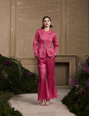 Rose fuchsia metallic quilted jacket