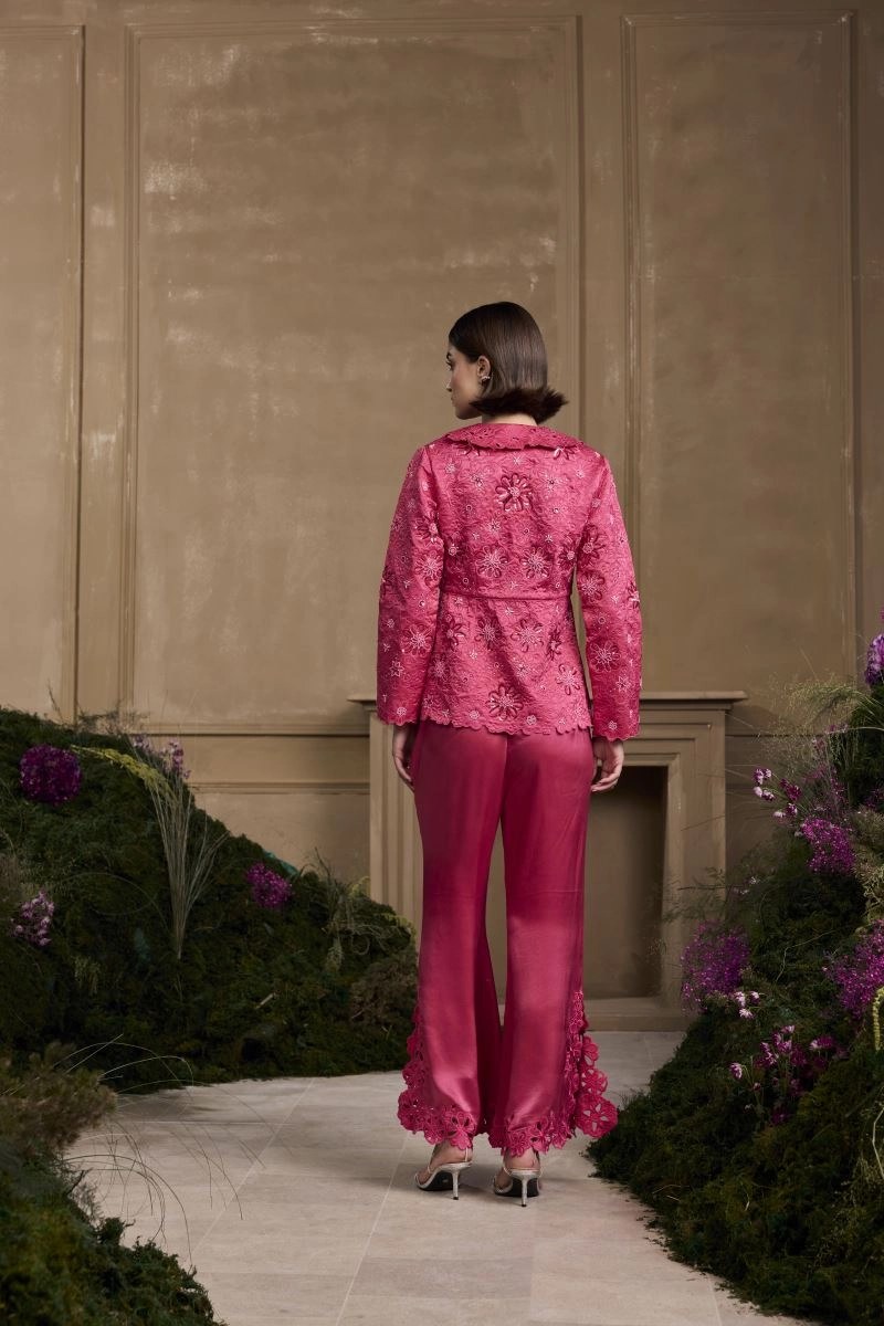 Rose fuchsia metallic quilted jacket