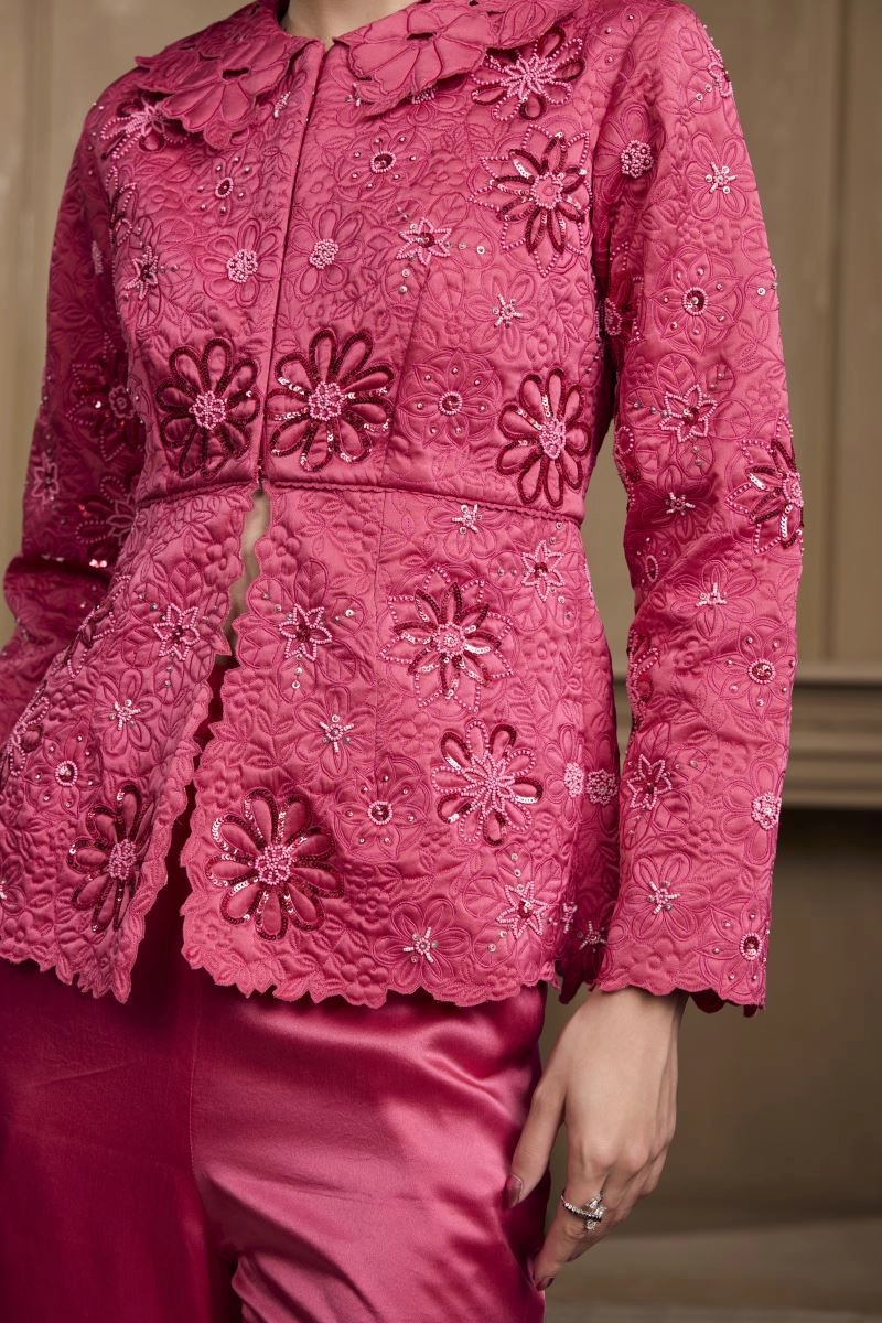 Rose fuchsia metallic quilted jacket