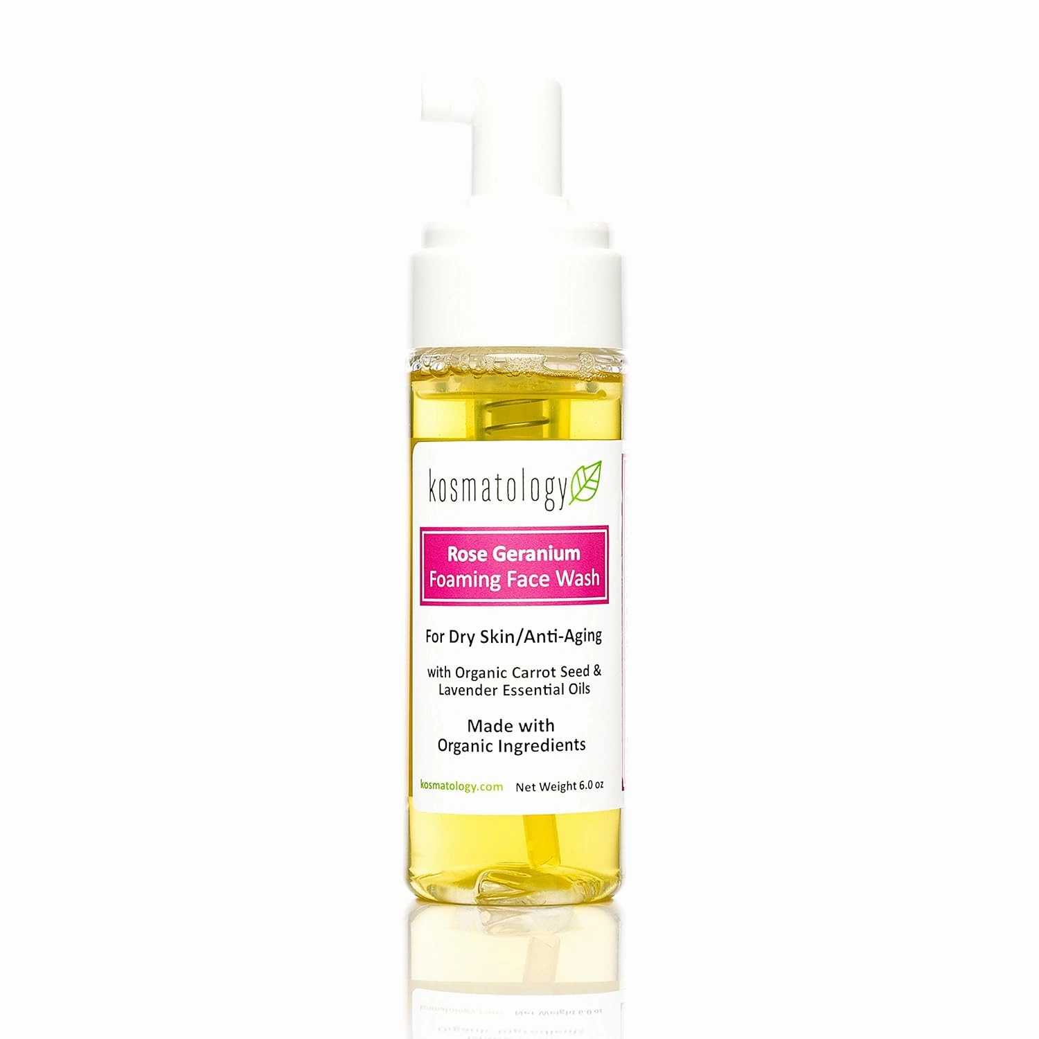Rose Geranium Face Wash | Smooths Skin | Reduces Fine Lines, Wrinkles & Puffiness | Gentle Foaming Cleanser with Natural Ingredients for Youthful Skin | 6 oz