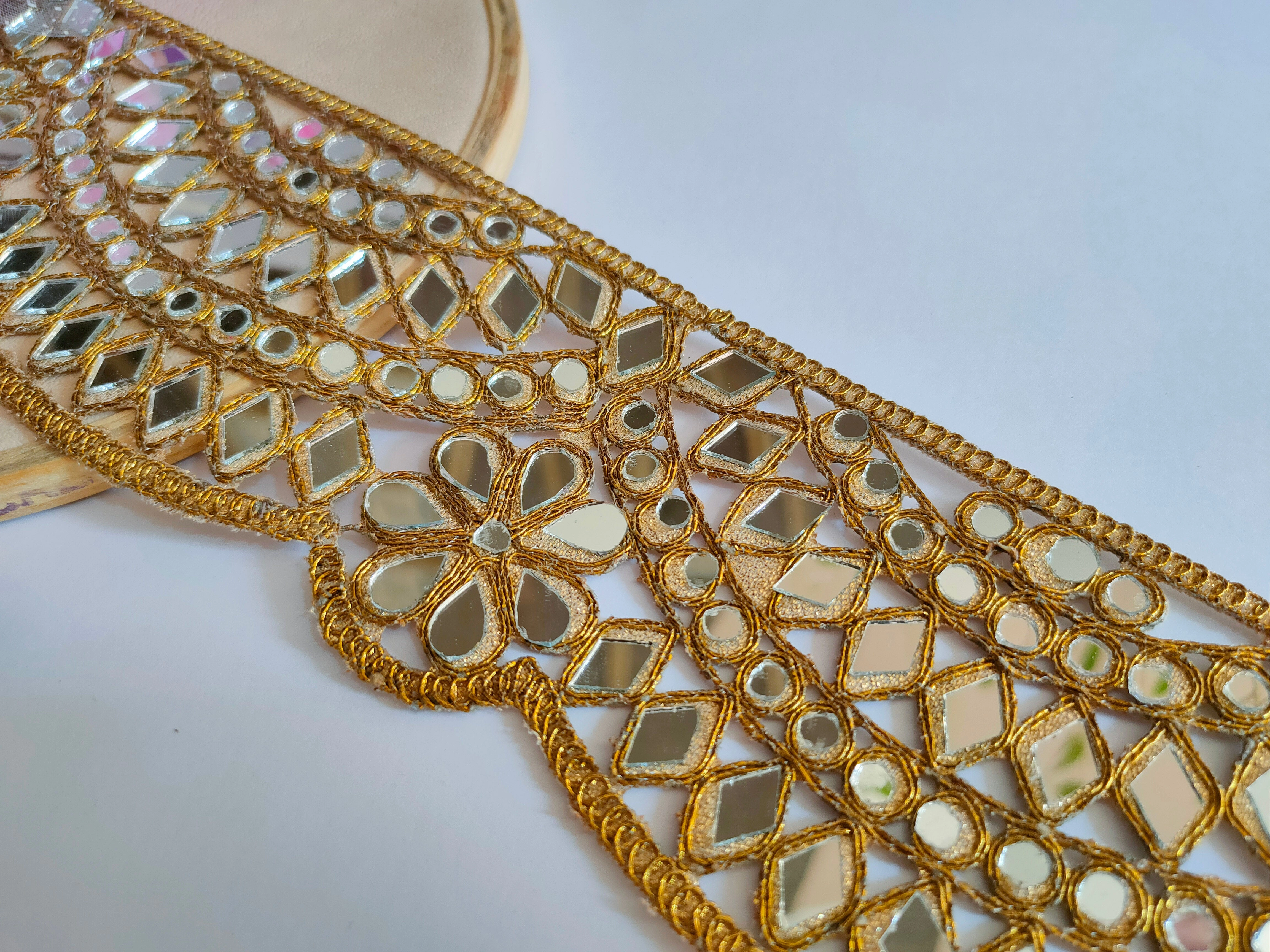 Rose Gold Scalloped Designer Mirror Trim Lace by Yard