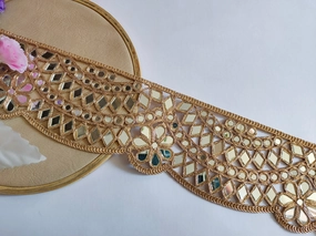 Rose Gold Scalloped Designer Mirror Trim Lace by Yard