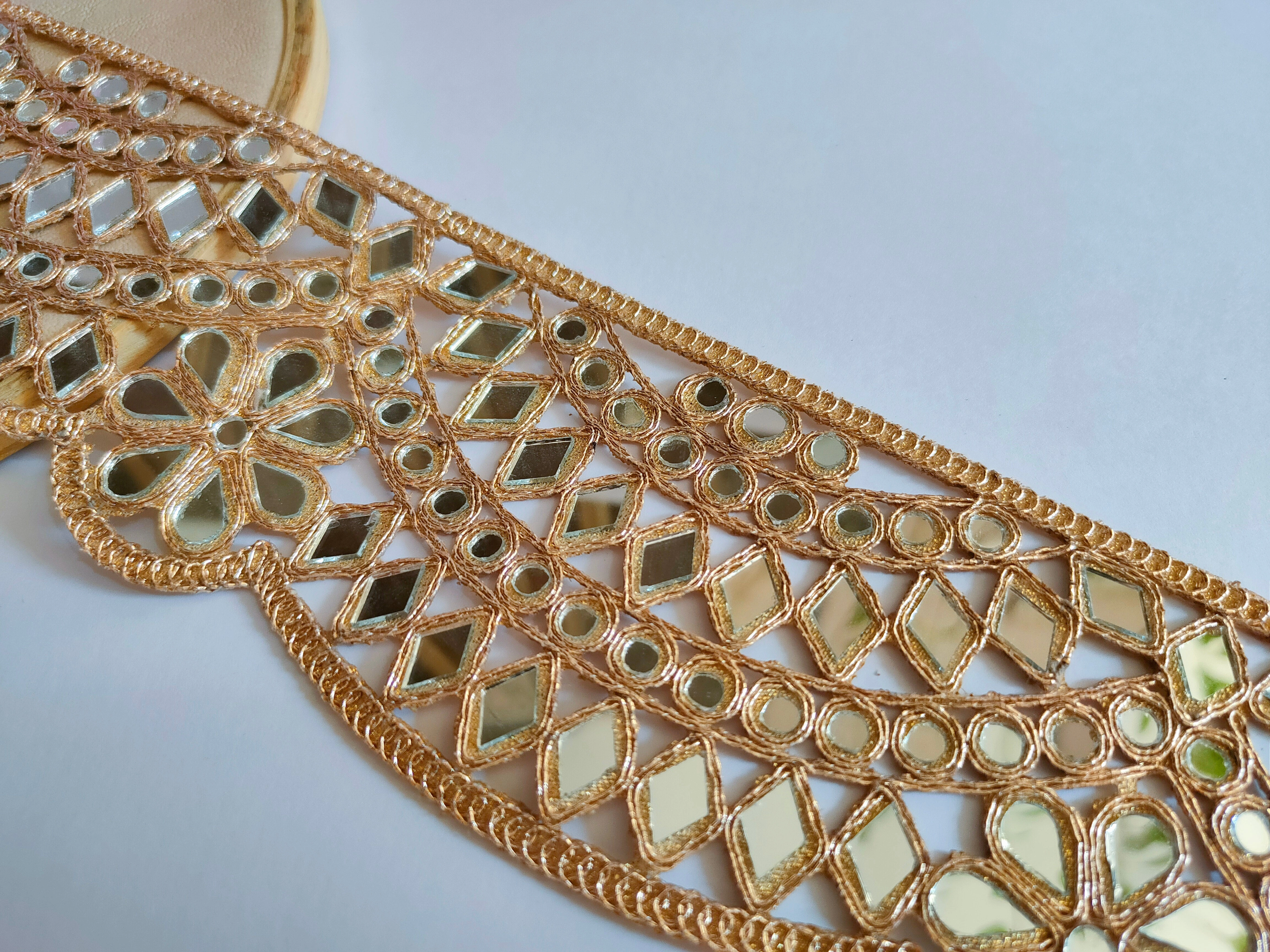 Rose Gold Scalloped Designer Mirror Trim Lace by Yard