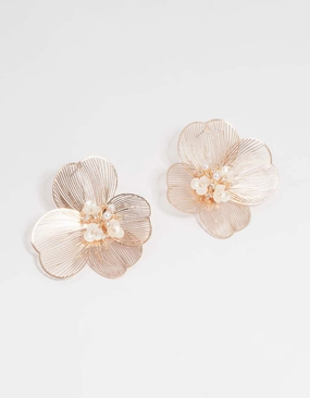 Rose Gold Statement Flower Stud Earrings