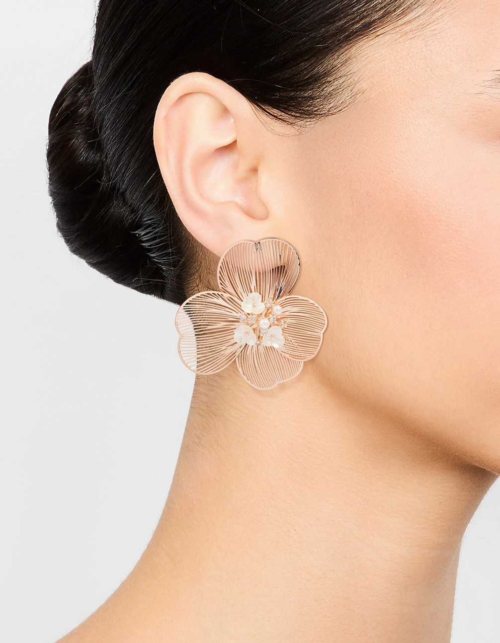 Rose Gold Statement Flower Stud Earrings