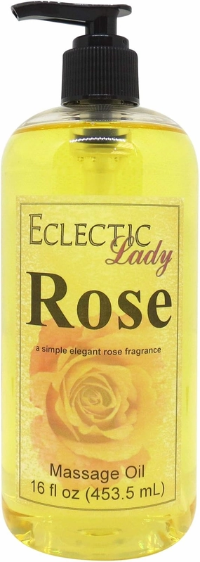 Rose Massage Oil, 16 oz, With Sweet Almond Oil and Jojoba Oil, Preservative Free, Perfect for Aromatherapy and Relaxation