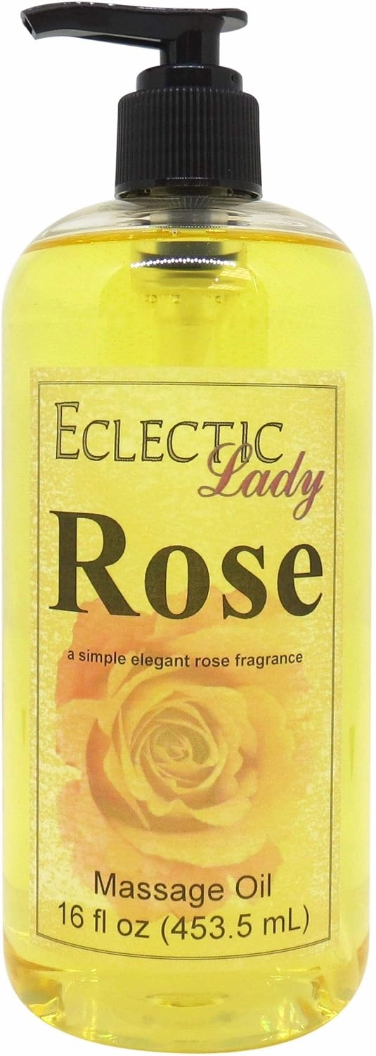 Rose Massage Oil, 16 oz, With Sweet Almond Oil and Jojoba Oil, Preservative Free, Perfect for Aromatherapy and Relaxation