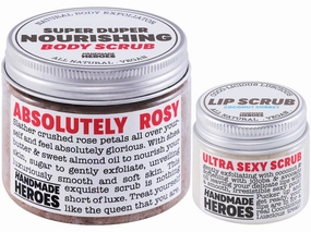 Rose Petal Scrub Foot & Body Exfoliator and Lip Scrub Bundle - 100% Natural Vegan Skin Care by Handmade Heroes