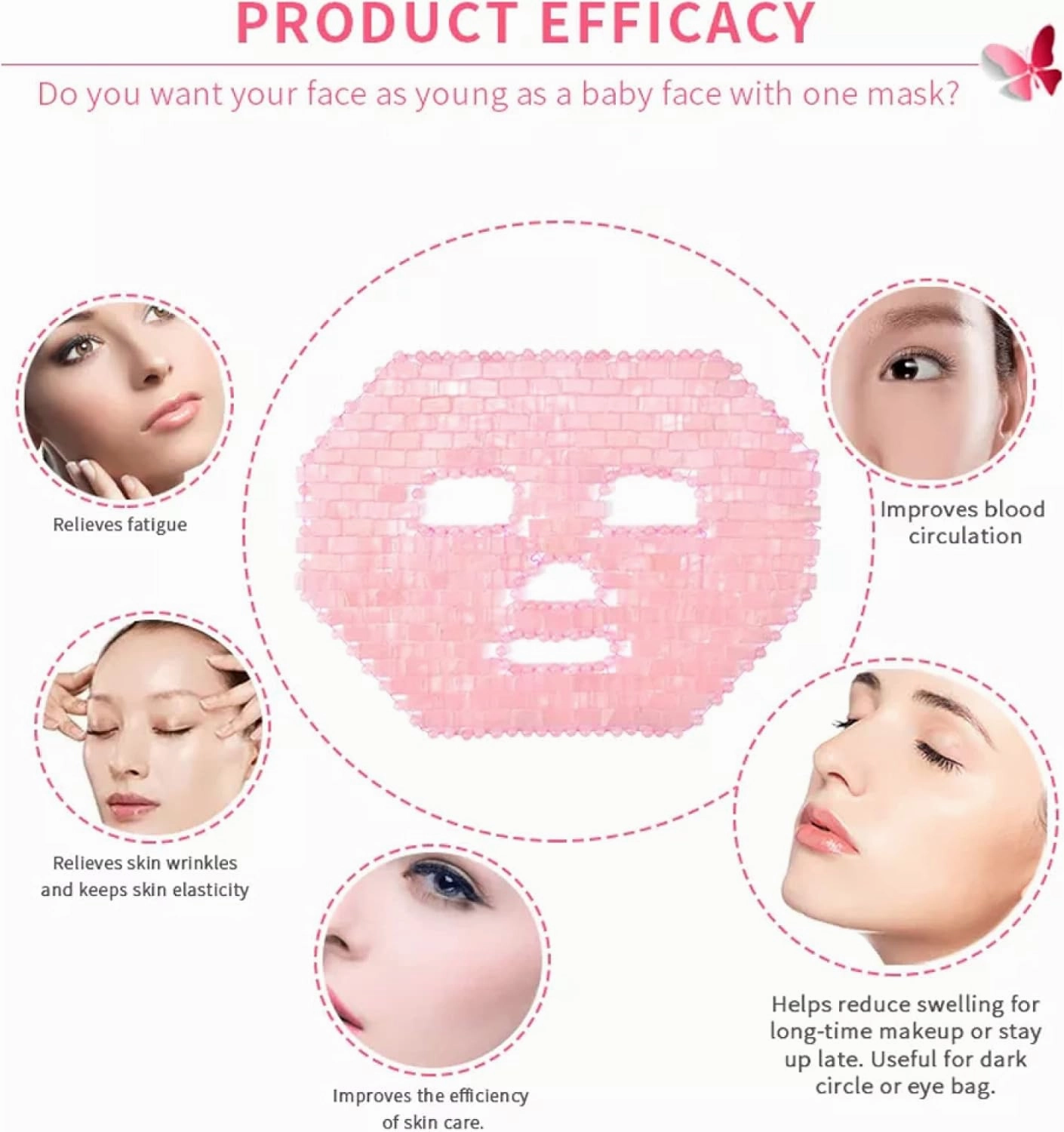Rose Quartz Face Mask Tools Facial Cooling Massager 100% Natural Jade Crystal Sleep Mask,Rose Quartz with Box