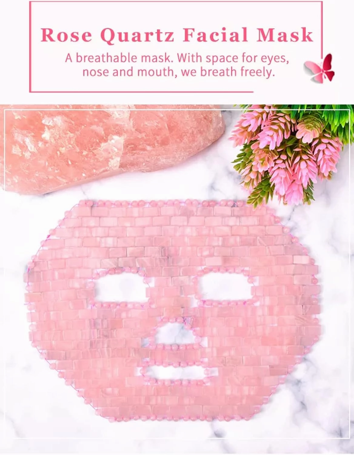 Rose Quartz Face Mask Tools Facial Cooling Massager 100% Natural Jade Crystal Sleep Mask,Rose Quartz with Box