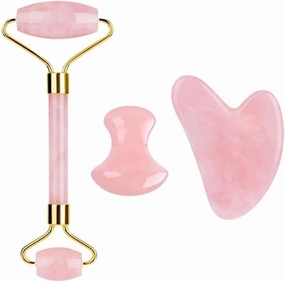 Rose Quartz Face Roller And Gua Sha Set Natural Jade Gouache Scraper Gua Sha Massage Quartz Roller Facial Lifting Massage Tool,type 3