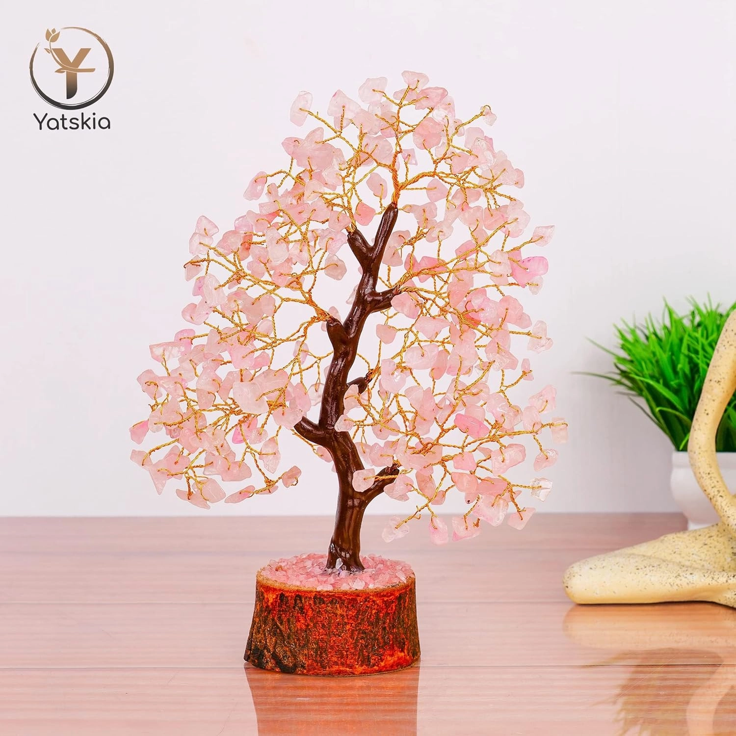 Rose Quartz Gemstone Tree - Crystal for Positive Energy, Feng Shui Figurine Money Bonsai, Tree of Life, Home and Office Decoration, Stones and Crystals