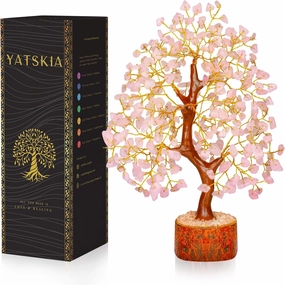 Rose Quartz Gemstone Tree - Crystal for Positive Energy, Feng Shui Figurine Money Bonsai, Tree of Life, Home and Office Decoration, Stones and Crystals