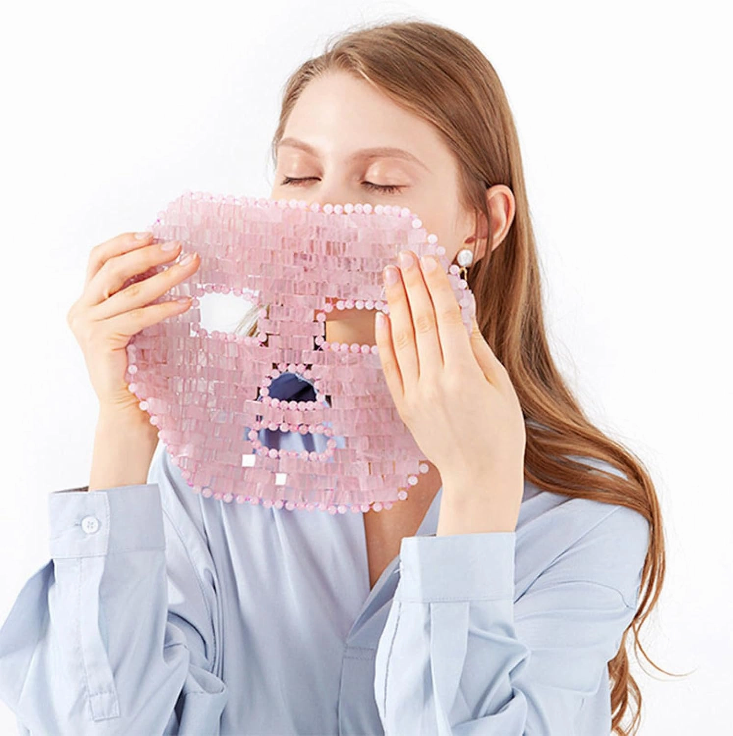 Rose Quartz Jade Eye Mask Face Massage Roller Guasha Board Gouache Scraper Natural Stone Face Mask Facial Massager,3pcs Eye Set No Box