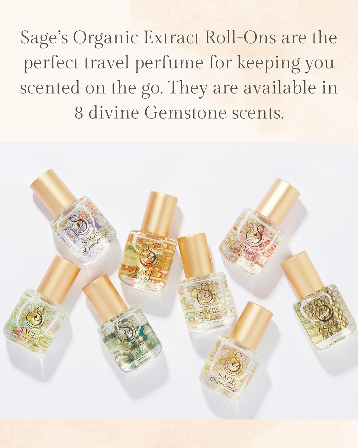Rose Quartz Organic Perfume Oil Extract Roll-On by Sage- 1/4 oz, Vegan & Cruelty-Free, Floral Scent, Rose Damask, Honeysuckle, Jasmine - Made in USA