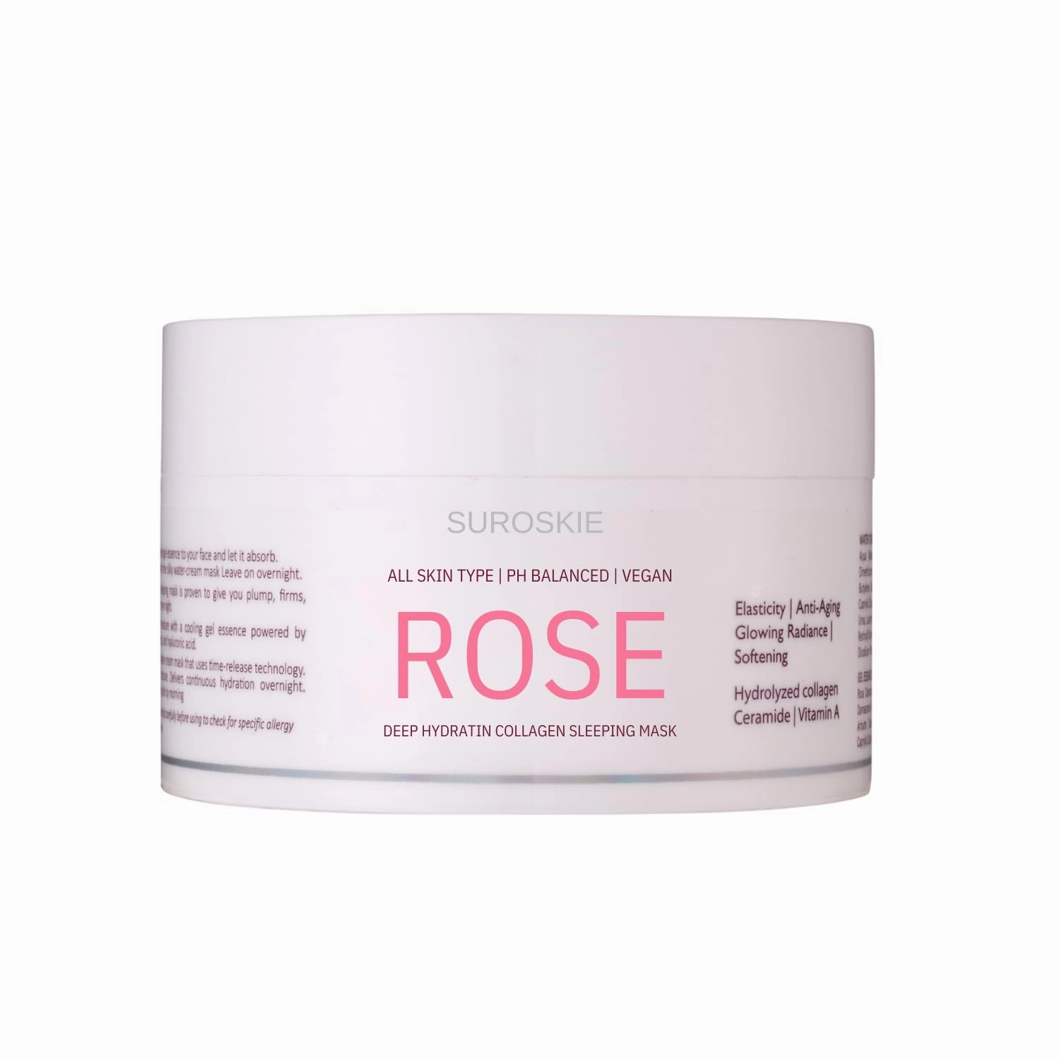Rose Sleeping Mask, 50ml, Anti-Aging Night Cream with Collagen, Rose Extract, Ceramide, Vitamin A, for Hydrated Glowing Skin
