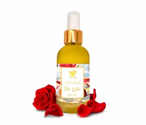 ROSE WATER Organic Luxury Body Oil with Tropical Oils & Lupin Extract – Fast Absorbing Oil for Skin with Floral Scent – After Shower Care for Women – 4 oz