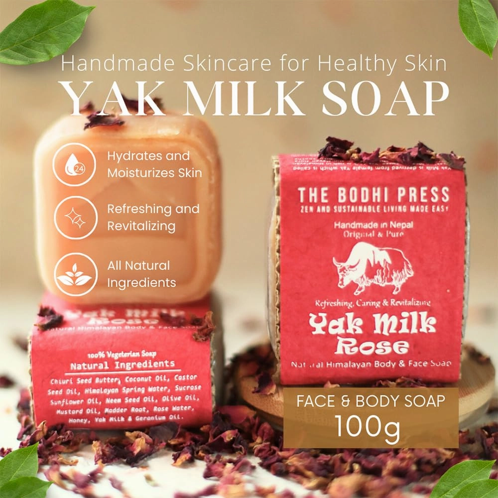 Rose Yak Milk Soap, Handmade Bar Soap | Refreshing, Caring, Revitalizing, Bath Soap Bars with Olive and Lavender Oil | 100% Vegetarian Soap, Natural Hydrating Bar Soap - 100 Gram, 3 PK