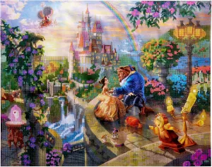 RoseArt Disney Dreams Thomas Kinkade Diamond Art Painting Kits - Beauty and The Beast Falling in Love Scene- DIY Diamond Jewel by Number Art 20" x 16" Horizontal Canvas with Wooden Display Hanger