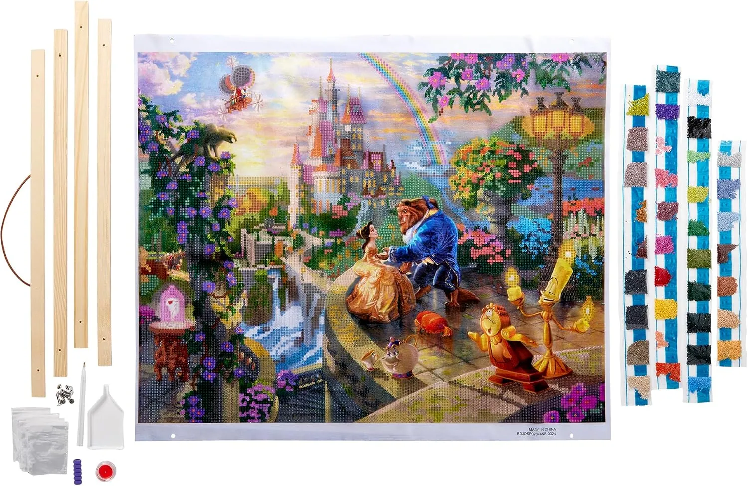 RoseArt Disney Dreams Thomas Kinkade Diamond Art Painting Kits - Beauty and The Beast Falling in Love Scene- DIY Diamond Jewel by Number Art 20" x 16" Horizontal Canvas with Wooden Display Hanger