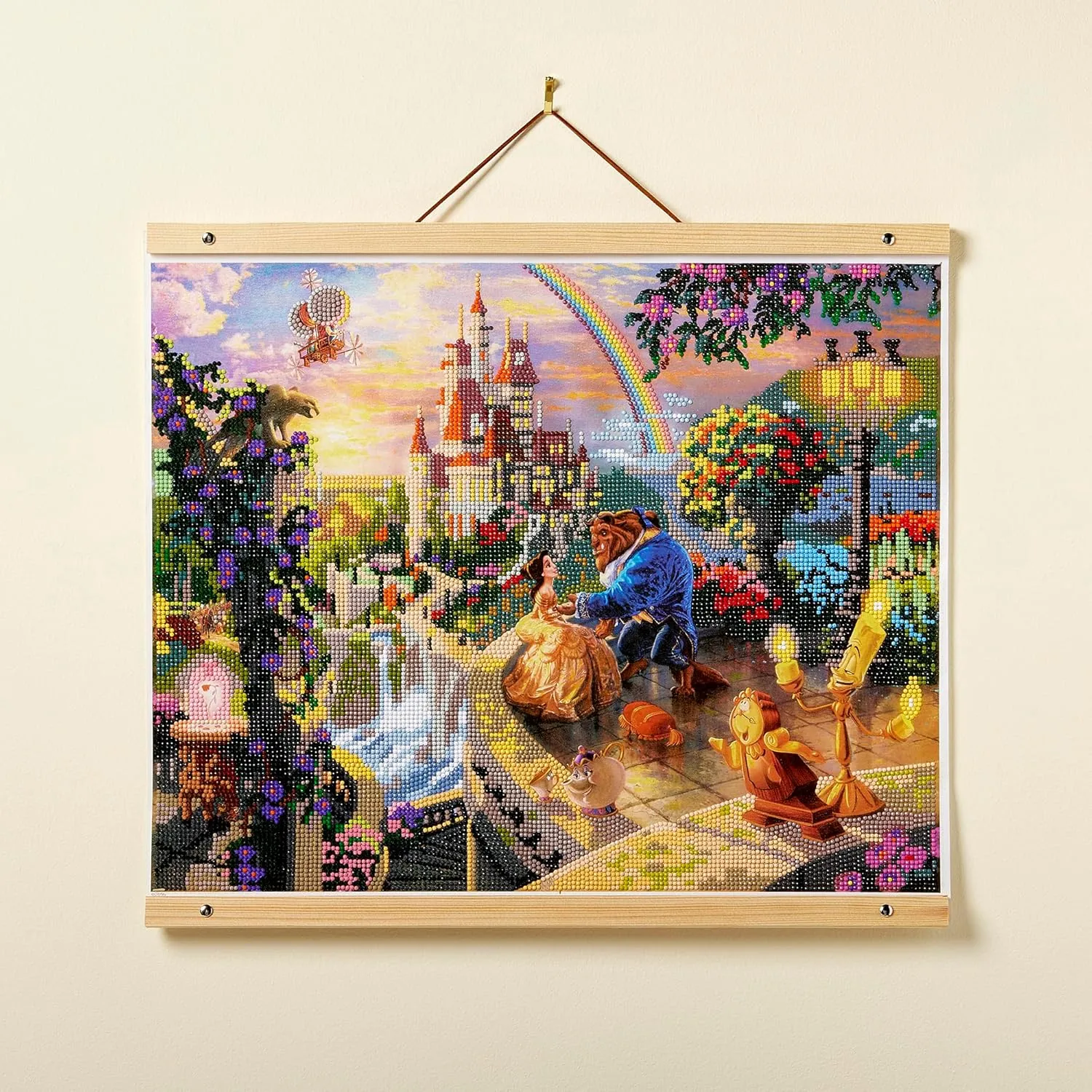 RoseArt Disney Dreams Thomas Kinkade Diamond Art Painting Kits - Beauty and The Beast Falling in Love Scene- DIY Diamond Jewel by Number Art 20" x 16" Horizontal Canvas with Wooden Display Hanger
