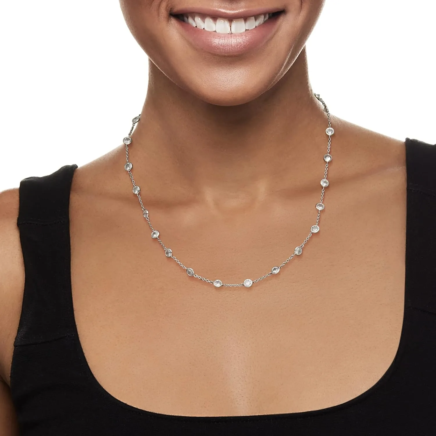 Ross-Simons 10.00 ct. t.w. Bezel-Set CZ Station Necklace in Sterling Silver