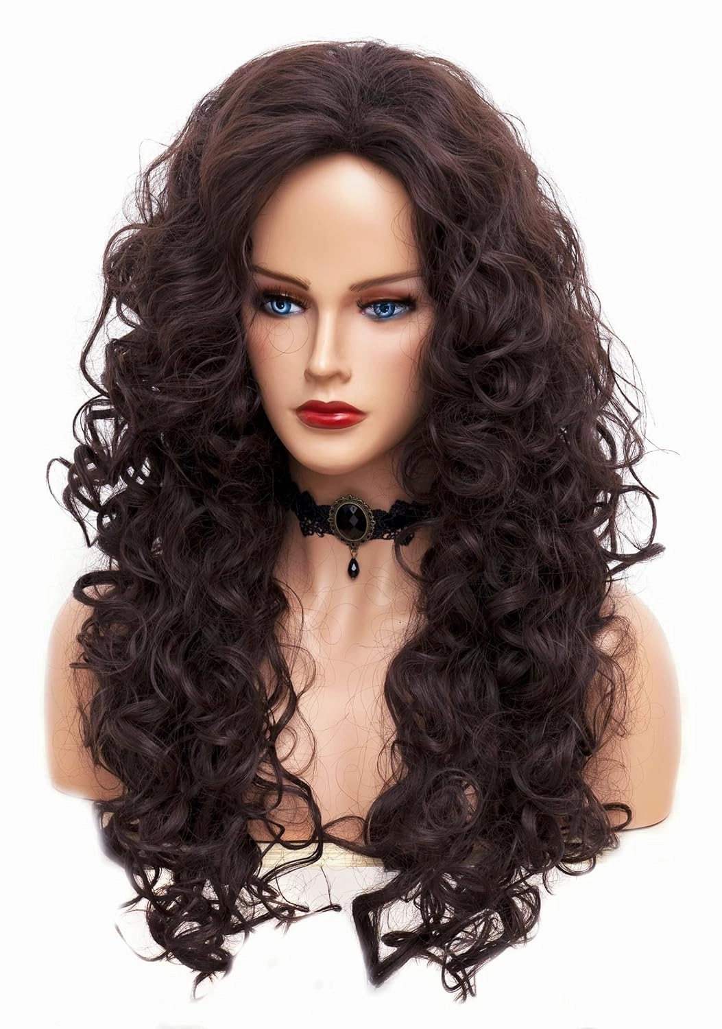 Rugelyss Long Wavy Wigs 28 Inches Natural Dark Brown Synthetic Kinky Curly Hair Wig for Women or Cosplay(dark brown)