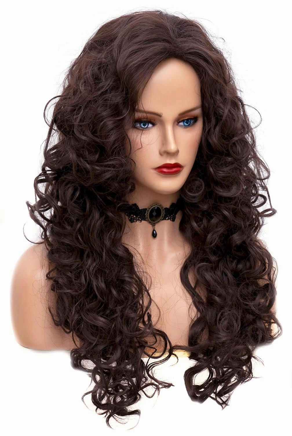 Rugelyss Long Wavy Wigs 28 Inches Natural Dark Brown Synthetic Kinky Curly Hair Wig for Women or Cosplay(dark brown)