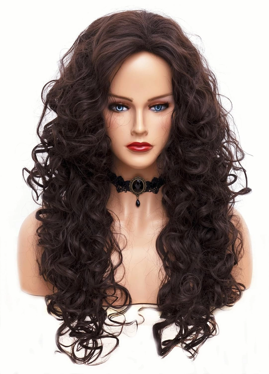 Rugelyss Long Wavy Wigs 28 Inches Natural Dark Brown Synthetic Kinky Curly Hair Wig for Women or Cosplay(dark brown)
