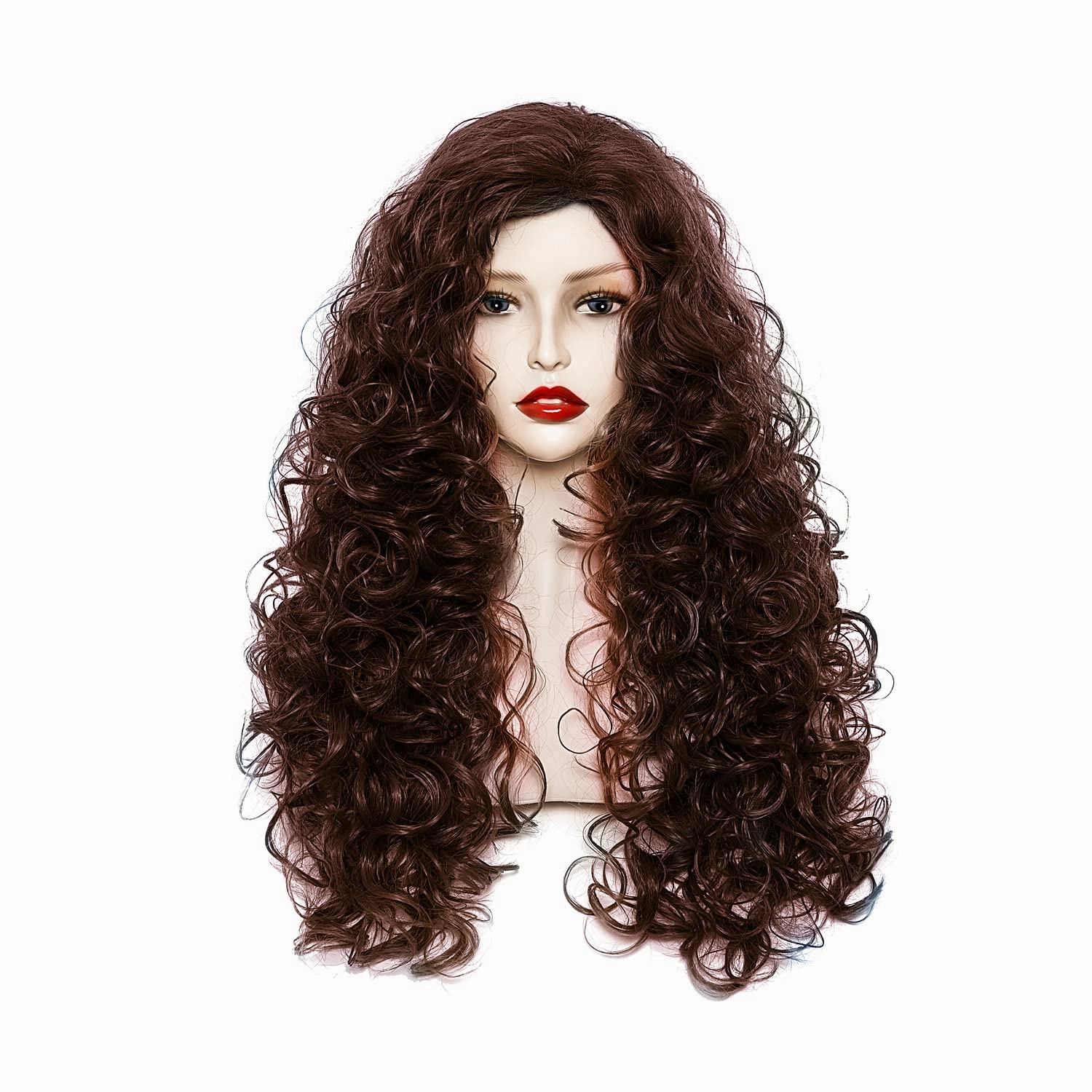 Rugelyss Long Wavy Wigs 28 Inches Natural Dark Brown Synthetic Kinky Curly Hair Wig for Women or Cosplay(dark brown)