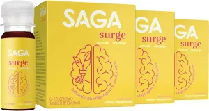 SAGA Organic Energy Shots | Contains Nootropics, & Mushrooms - CoQ10 & Ashwagandha | High Bioavailability & Fast Onset | Improves Endurance & Peak Performance | Peach Mango 2oz Shots (18-Pack)