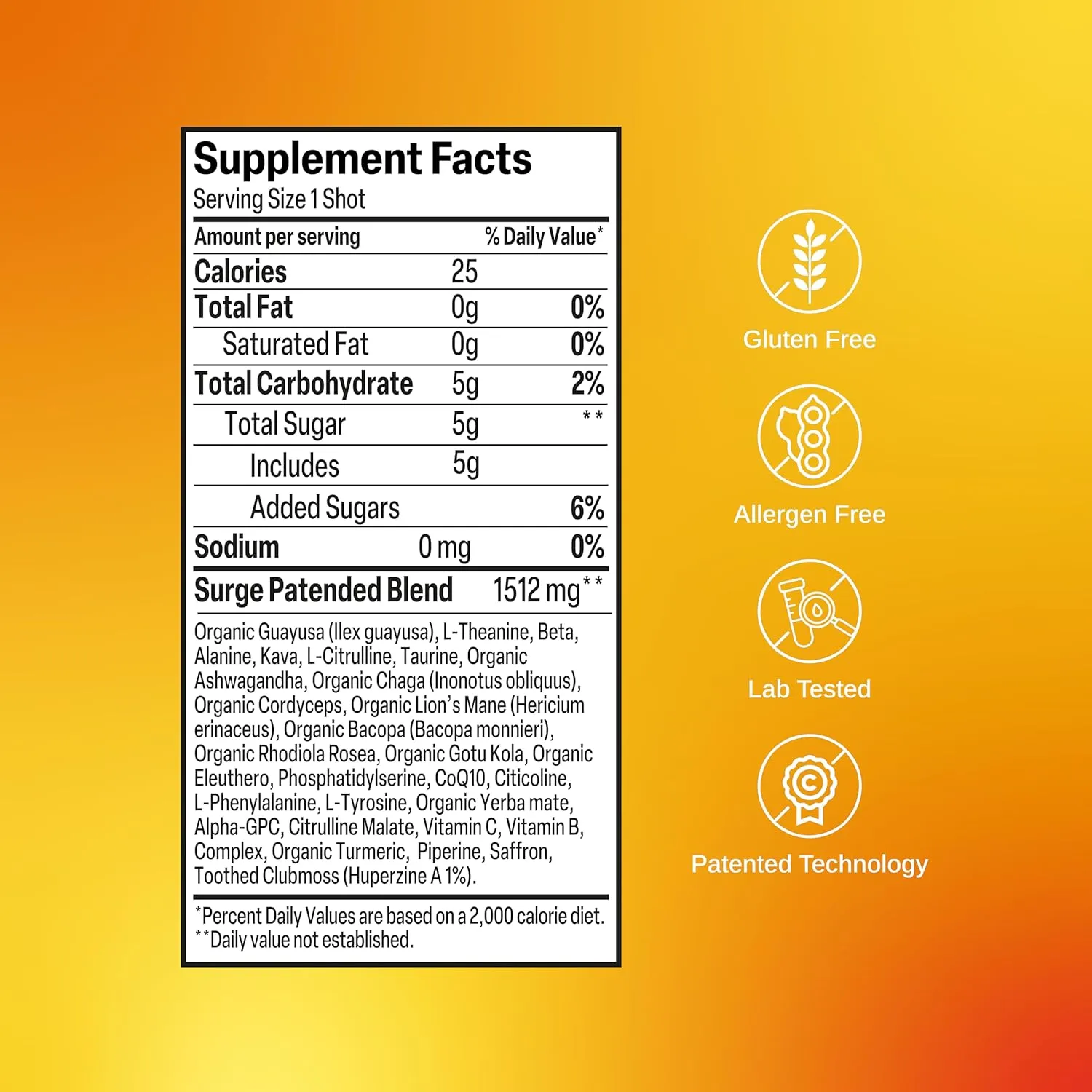 SAGA Organic Energy Shots | Contains Nootropics, & Mushrooms - CoQ10 & Ashwagandha | High Bioavailability & Fast Onset | Improves Endurance & Peak Performance | Peach Mango 2oz Shots (18-Pack)